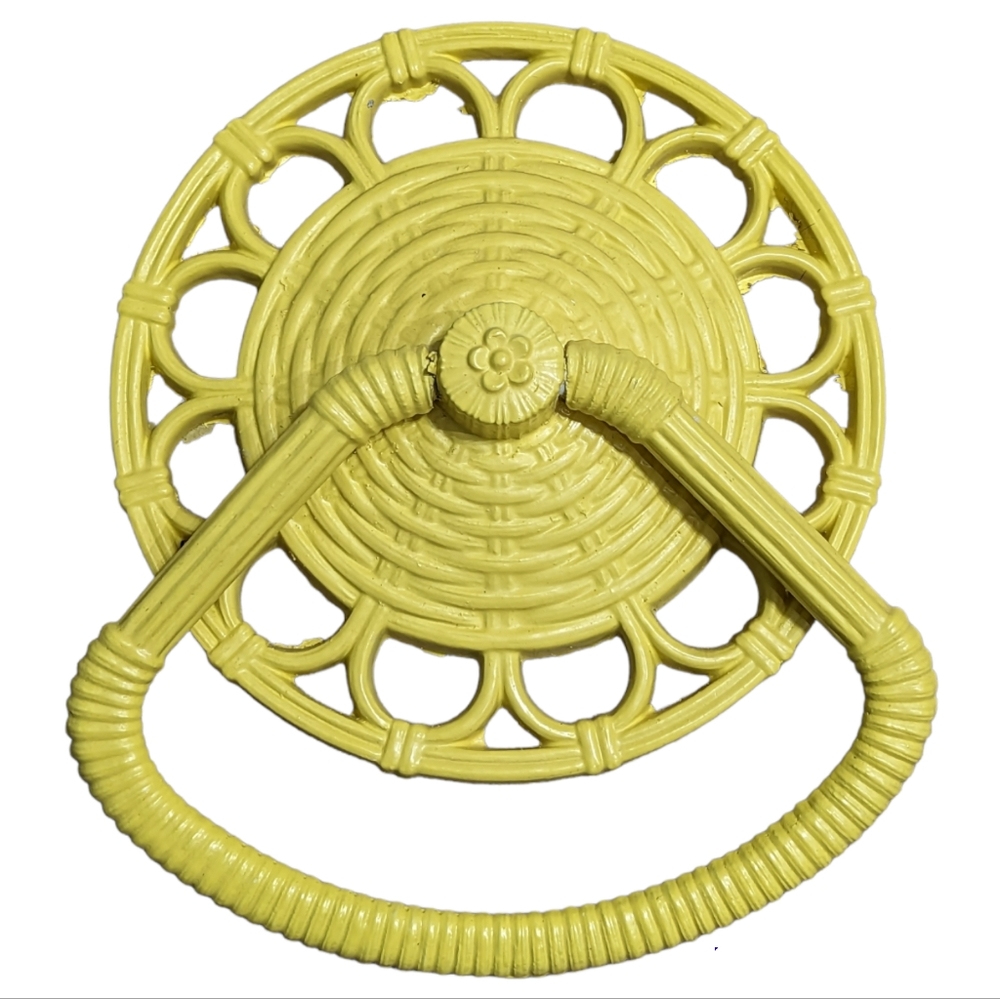 Vintage Yellow Towel Holder Homco 1978 Wicker Look Plastic Boho Bathroom U.S.A.